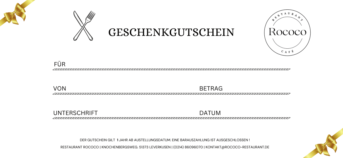 Geschenkgutschein Restaurant Rococo